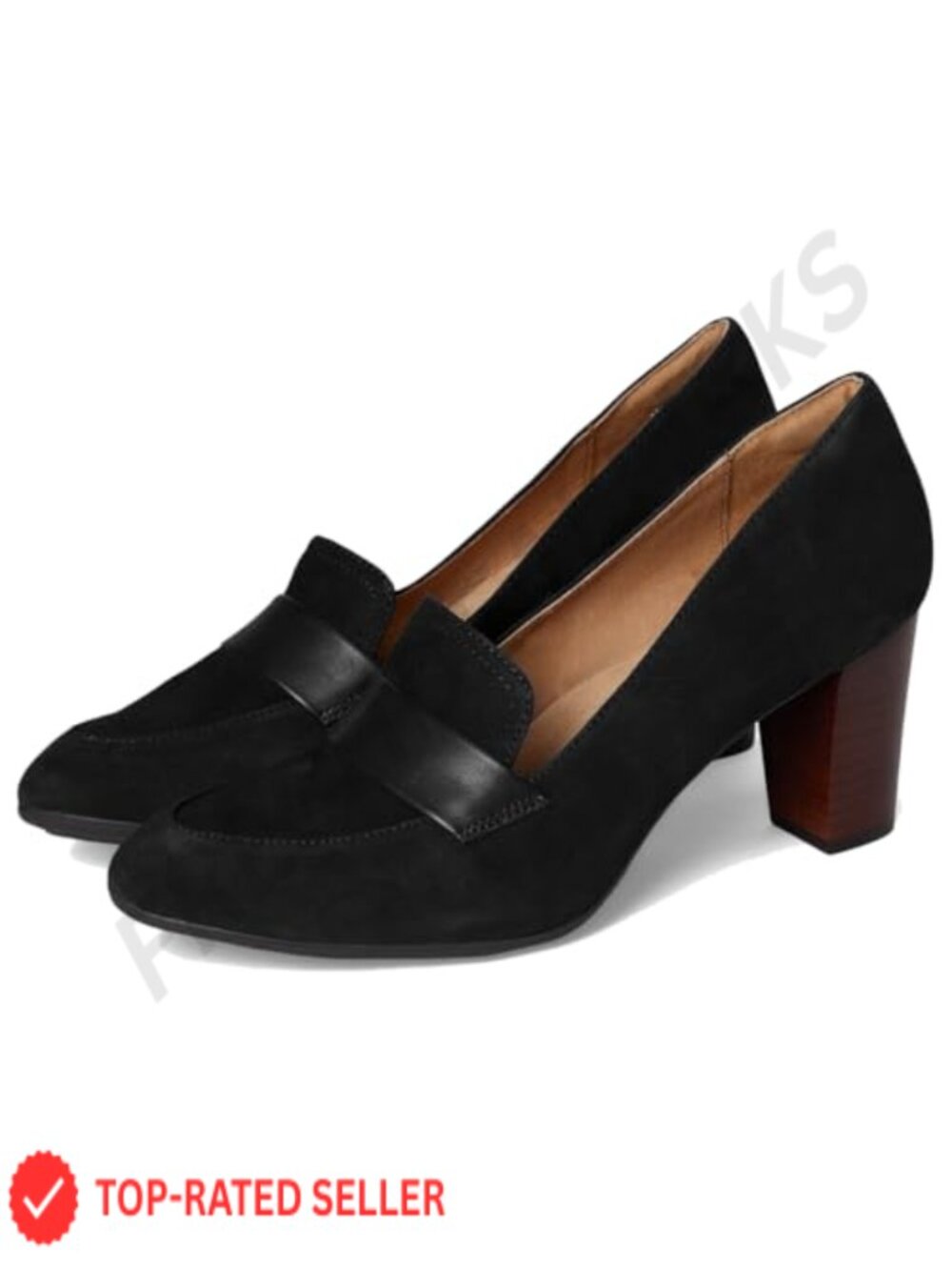 Women's Chunky Kitten Heel Slip On Suede Penny Loafers Almond Toe Block Mid